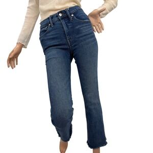 Madewell Jeans High Rise Cali Demi-Boot Raw Hem Blue Wash Straight Leg Size 24